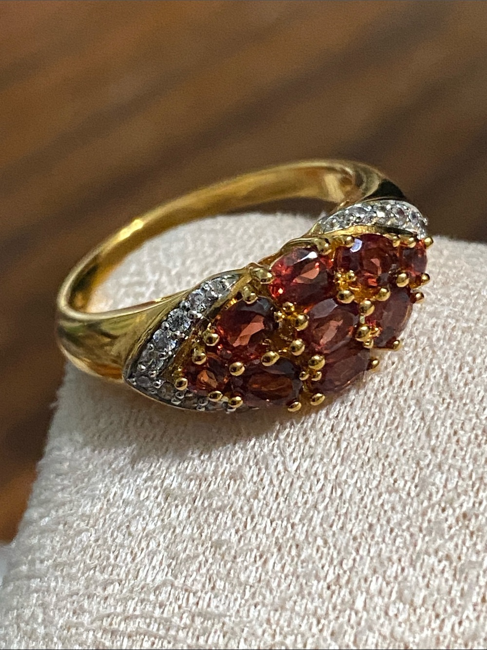 VTG Gold Garnet Cluster Ring with Diamond Accent